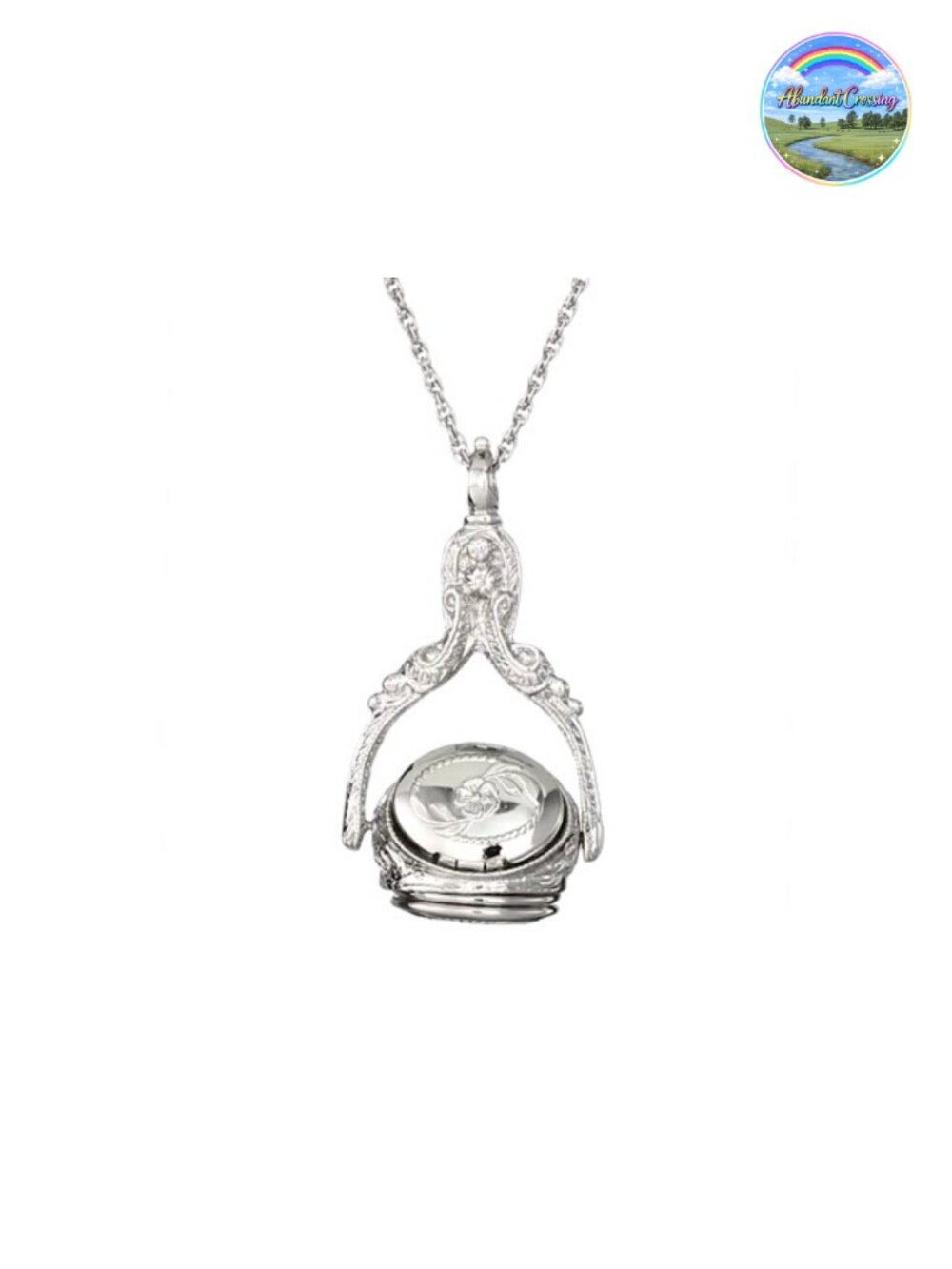 Vintage Style Flower Spinner Picture Locket Pendant Necklace 30 Inch - Picture 6 of 6